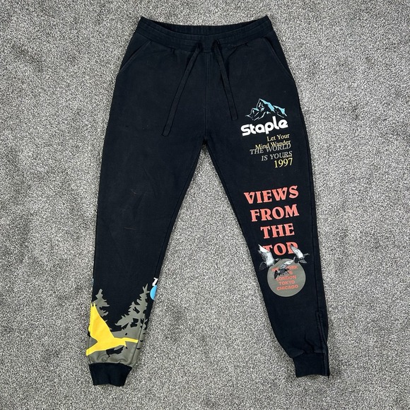 Staple Pigeon Jogger Sweatpants Men's Large‎ Black Colorful Graphic Comfort - Picture 1 of 16